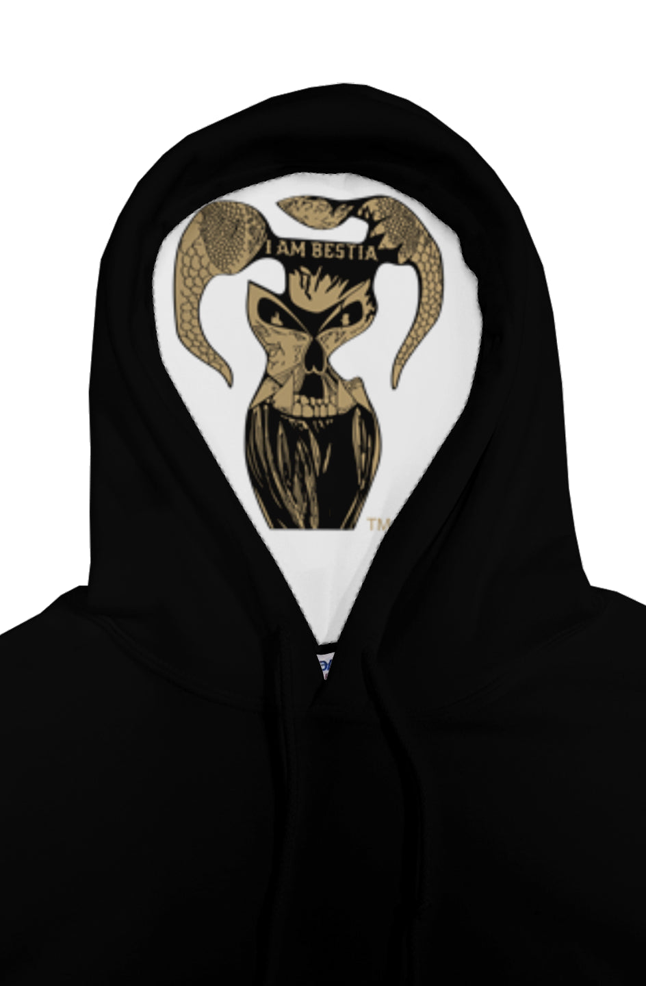 Gold Logo with Artwork on back and Logo Liner inside Hood